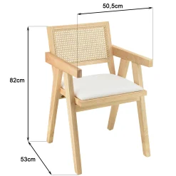 Fauteuil contemporain bois clair tissu blanc et cannage TIM