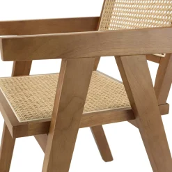 Fauteuil contemporain bois foncé assise et dossier cannage TIM