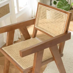 Fauteuil contemporain bois foncé assise et dossier cannage TIM