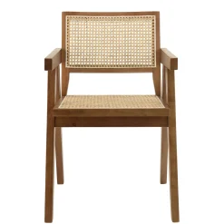 Fauteuil contemporain bois foncé assise et dossier cannage TIM