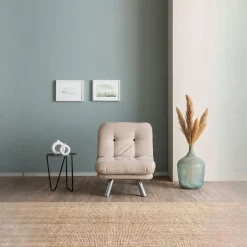 Fauteuil convertible banquette écru pieds chromés CUSCO