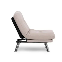 Fauteuil convertible banquette écru pieds chromés CUSCO