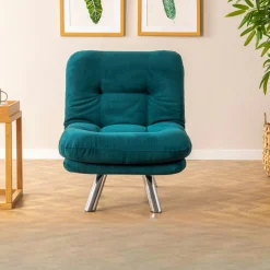 Fauteuil convertible banquette bleu lagon pieds chromés CUSCO