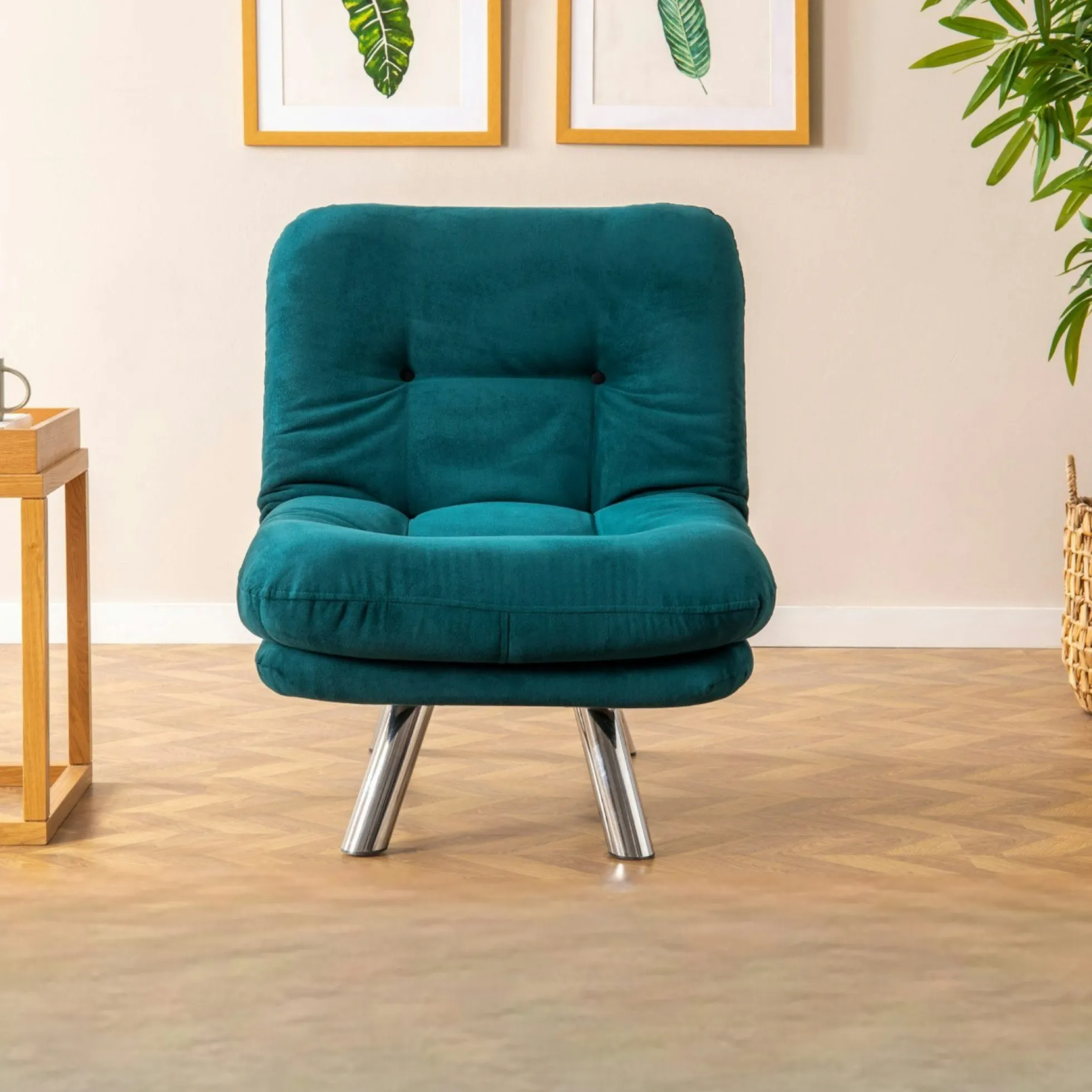 Fauteuil convertible banquette bleu lagon pieds chromés CUSCO