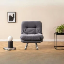 Fauteuil convertible banquette gris orage pieds chromés CUSCO