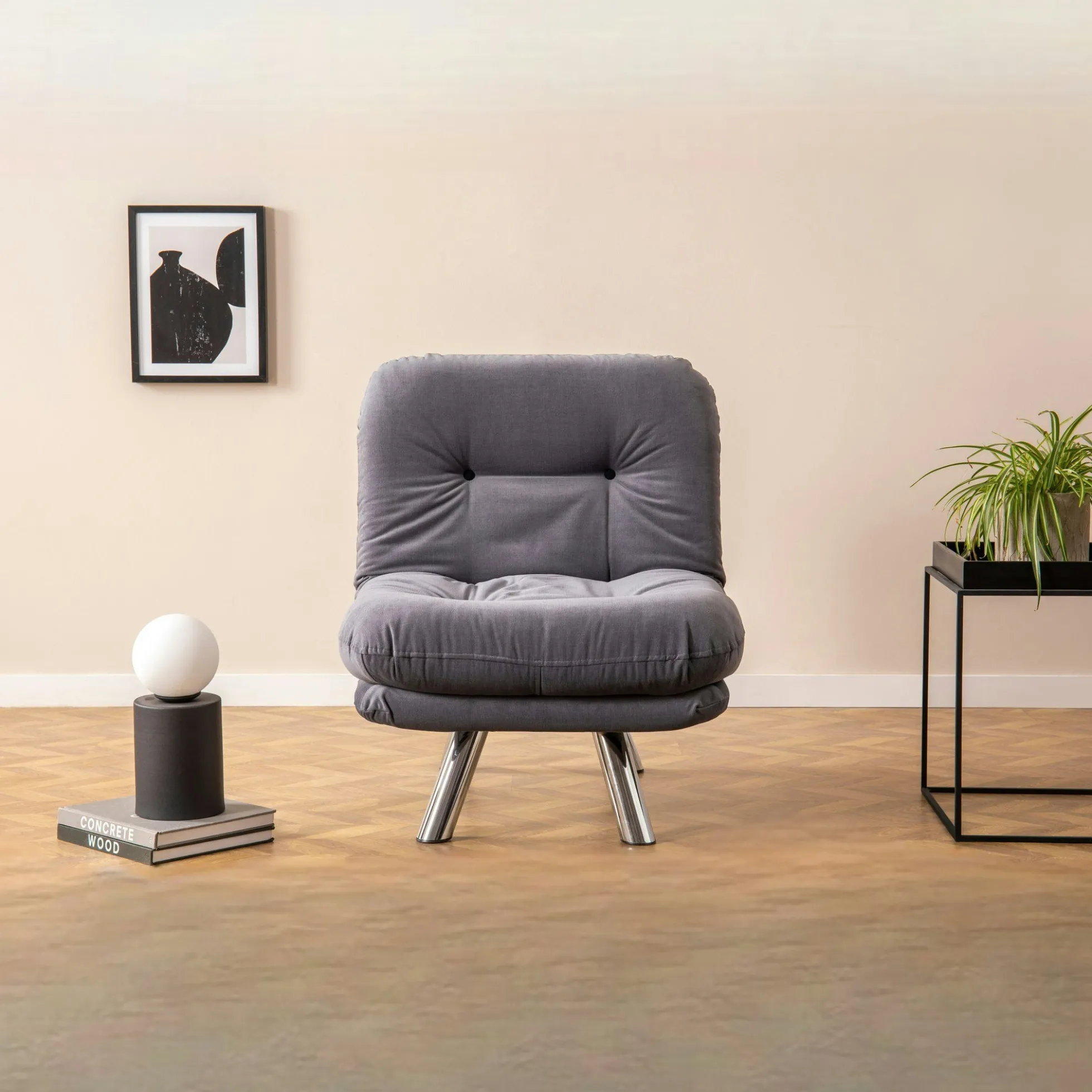Fauteuil convertible banquette gris orage pieds chromés CUSCO