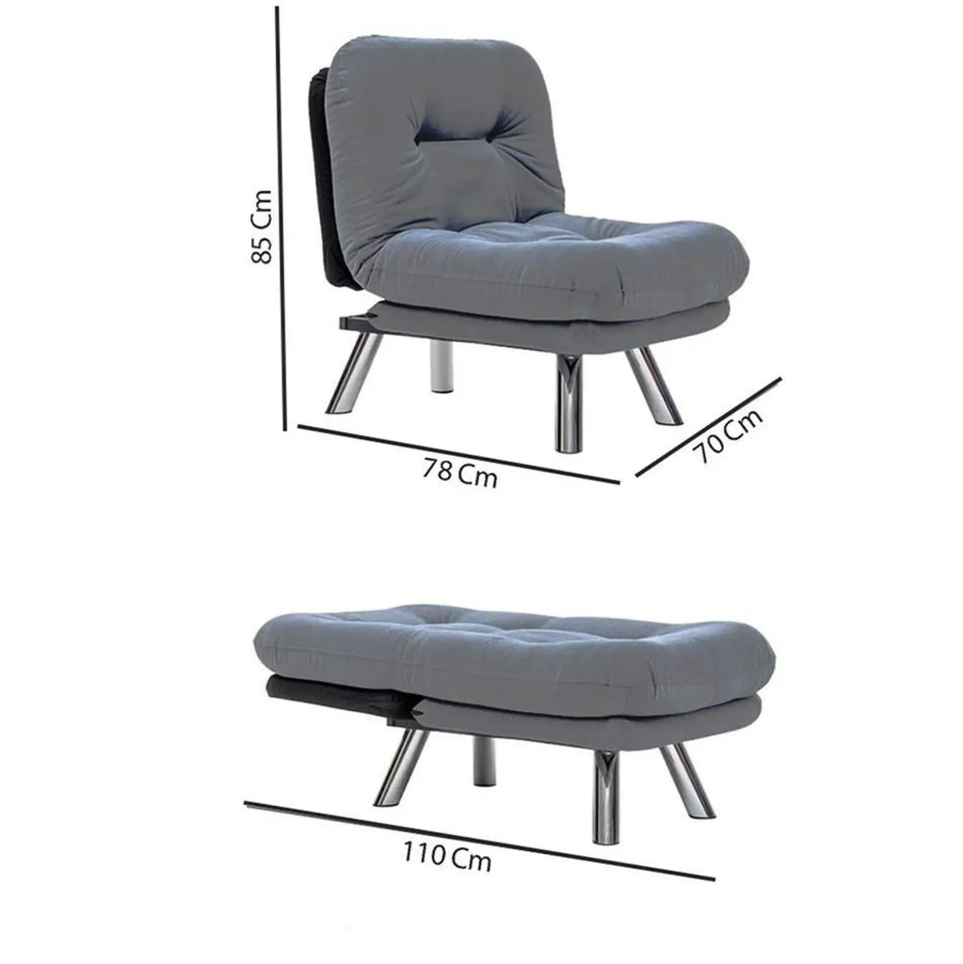Fauteuil convertible banquette gris orage pieds chromés CUSCO