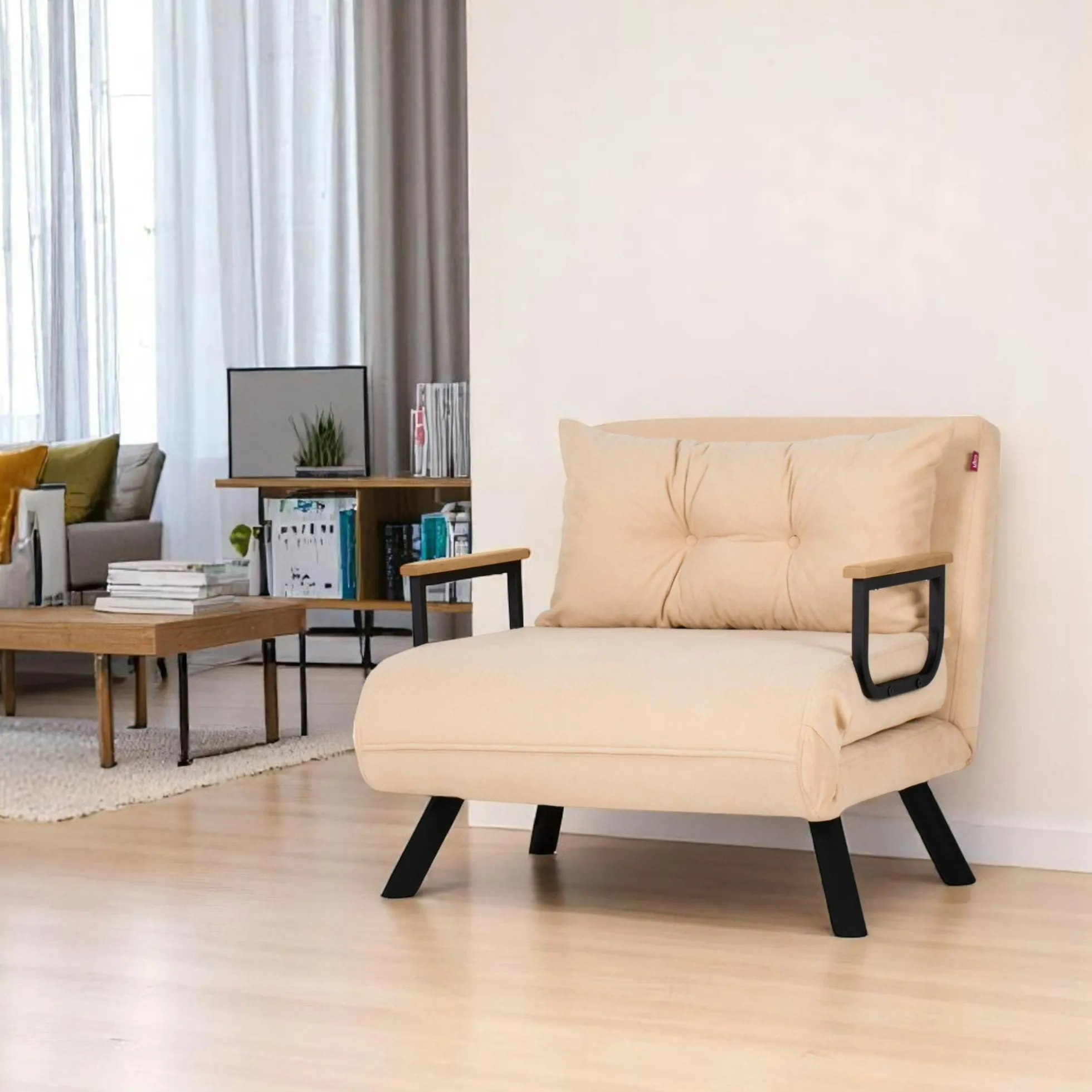 Fauteuil convertible beige - coussin assorti MODI