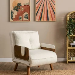 Fauteuil convertible blanc bouclette 1 place couchage 190 cm LOJA