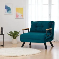 Fauteuil convertible bleu canard - coussin assorti MODI