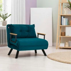 Fauteuil convertible bleu canard - coussin assorti MODI