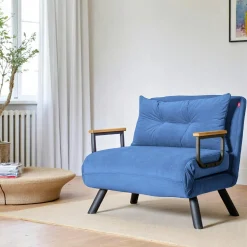 Fauteuil convertible bleu - coussin assorti MODI