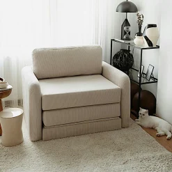 Fauteuil convertible écru velours côtelé, 1 place QUITO