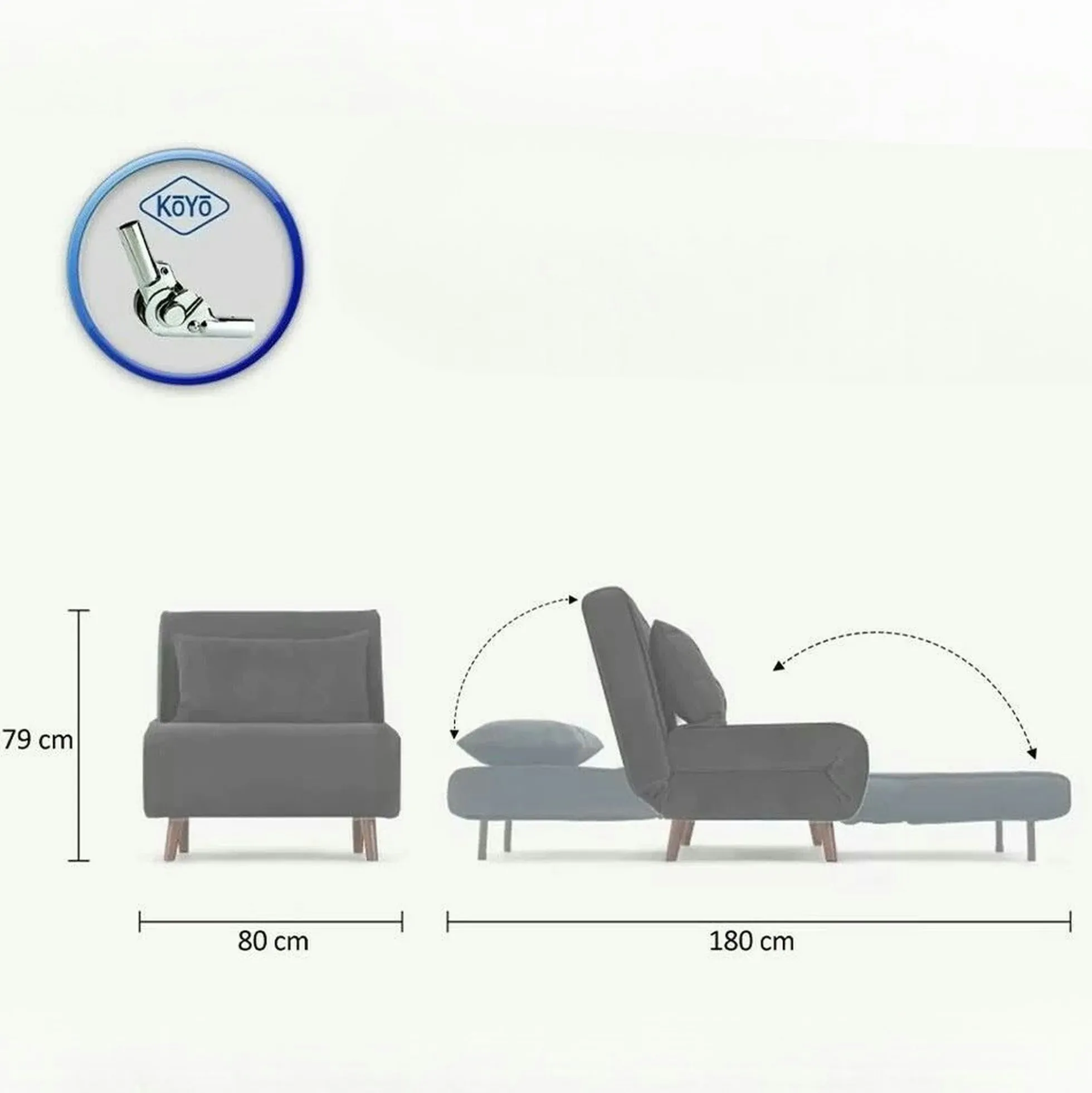 Fauteuil convertible gris chiné, couchage 180 cm COPALA