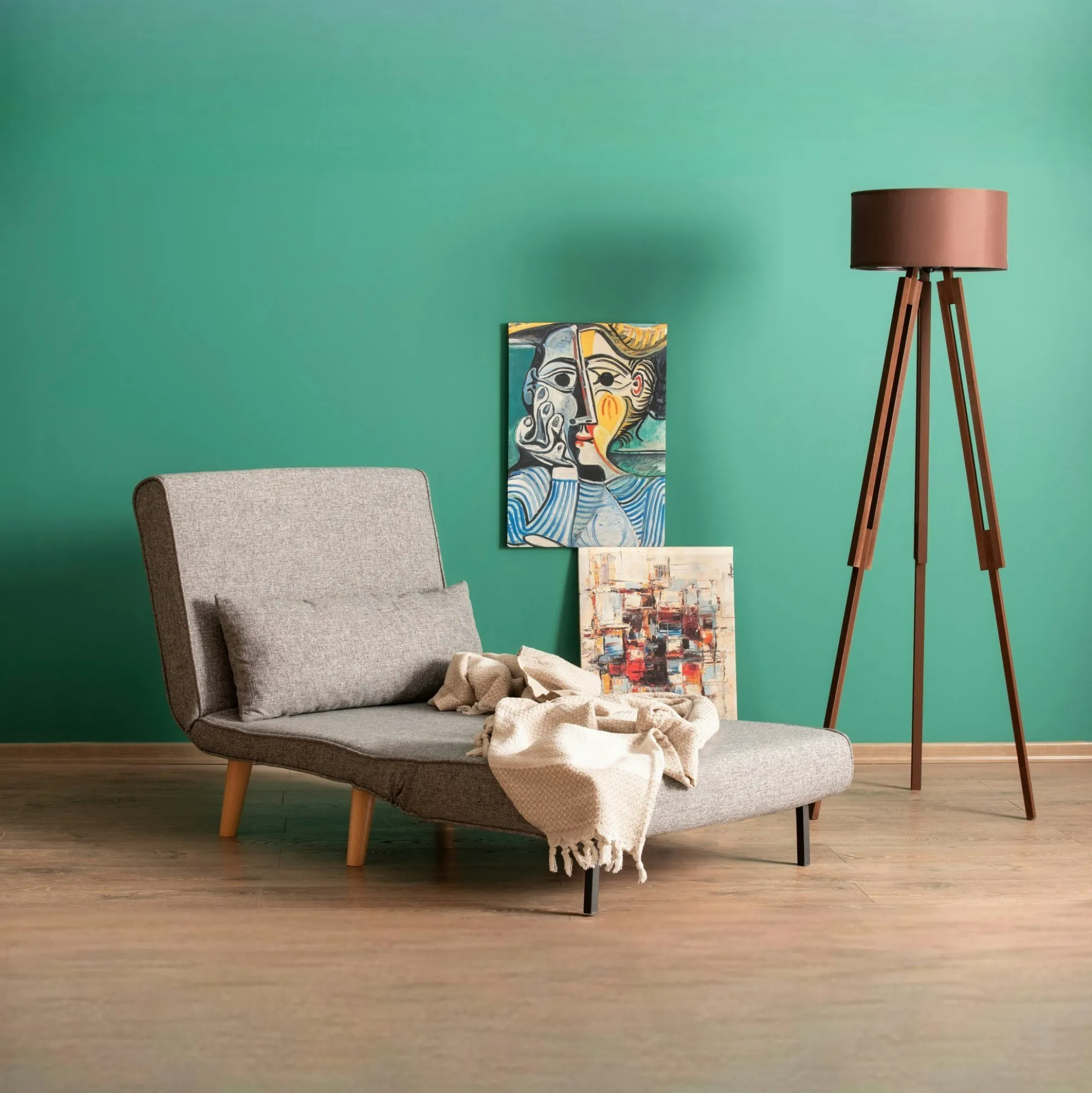 Fauteuil convertible gris clair chiné, couchage 180 cm COPALA