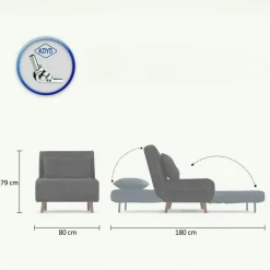 Fauteuil convertible gris clair chiné, couchage 180 cm COPALA