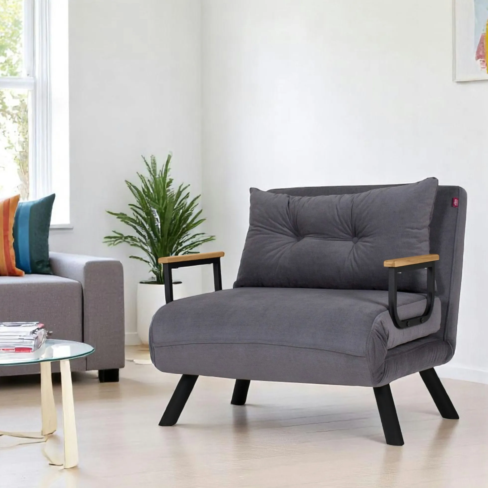 Fauteuil convertible gris - coussin assorti MODI