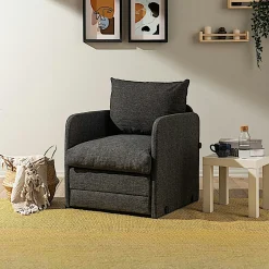 Fauteuil convertible gris foncé lin couchage 200 cm ORURO