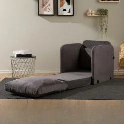 Fauteuil convertible gris velours couchage 200 cm ORURO