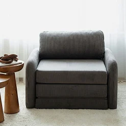 Fauteuil convertible gris velours côtelé, 1 place QUITO