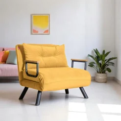 Fauteuil convertible moutarde - coussin assorti MODI
