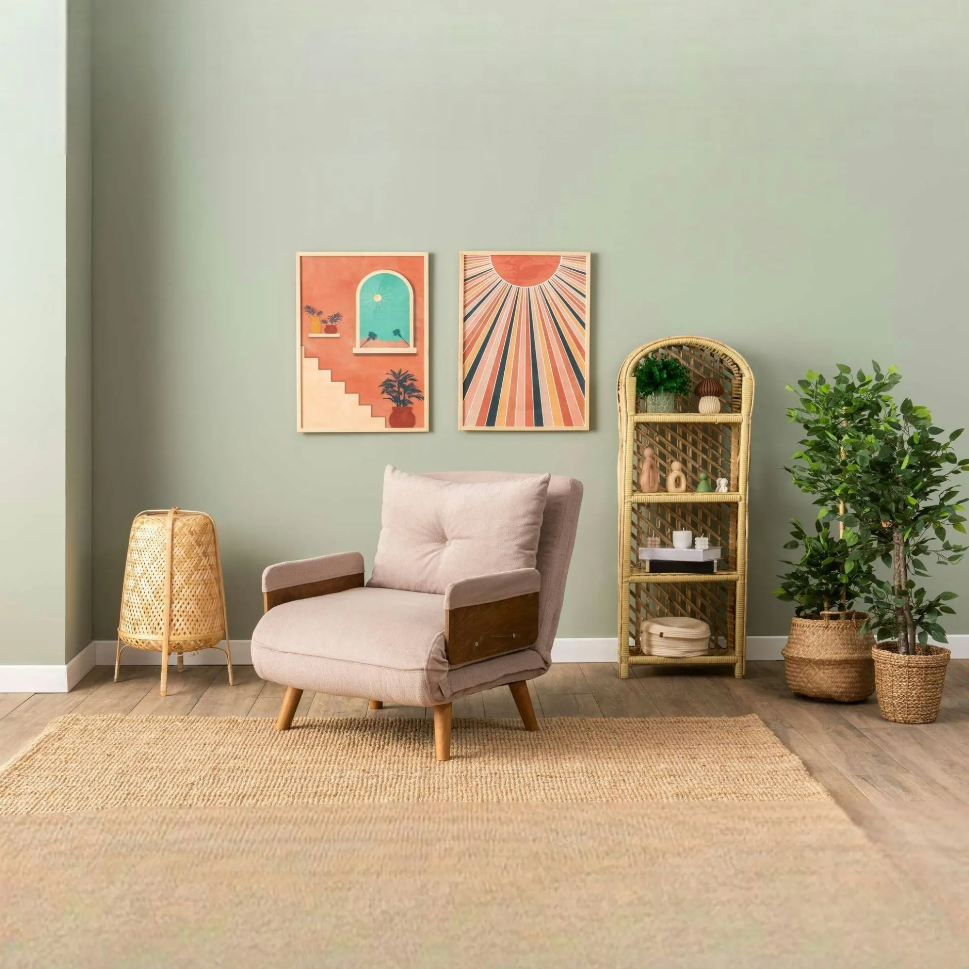 Fauteuil convertible rose poudré 1 place couchage 190 cm LOJA
