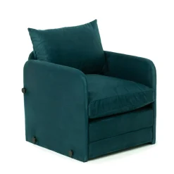 Fauteuil convertible velours bleu lagon couchage 200 cm ORURO