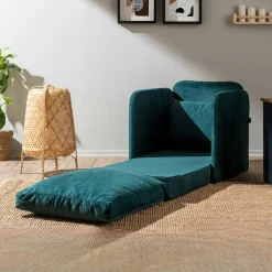 Fauteuil convertible velours bleu lagon couchage 200 cm ORURO