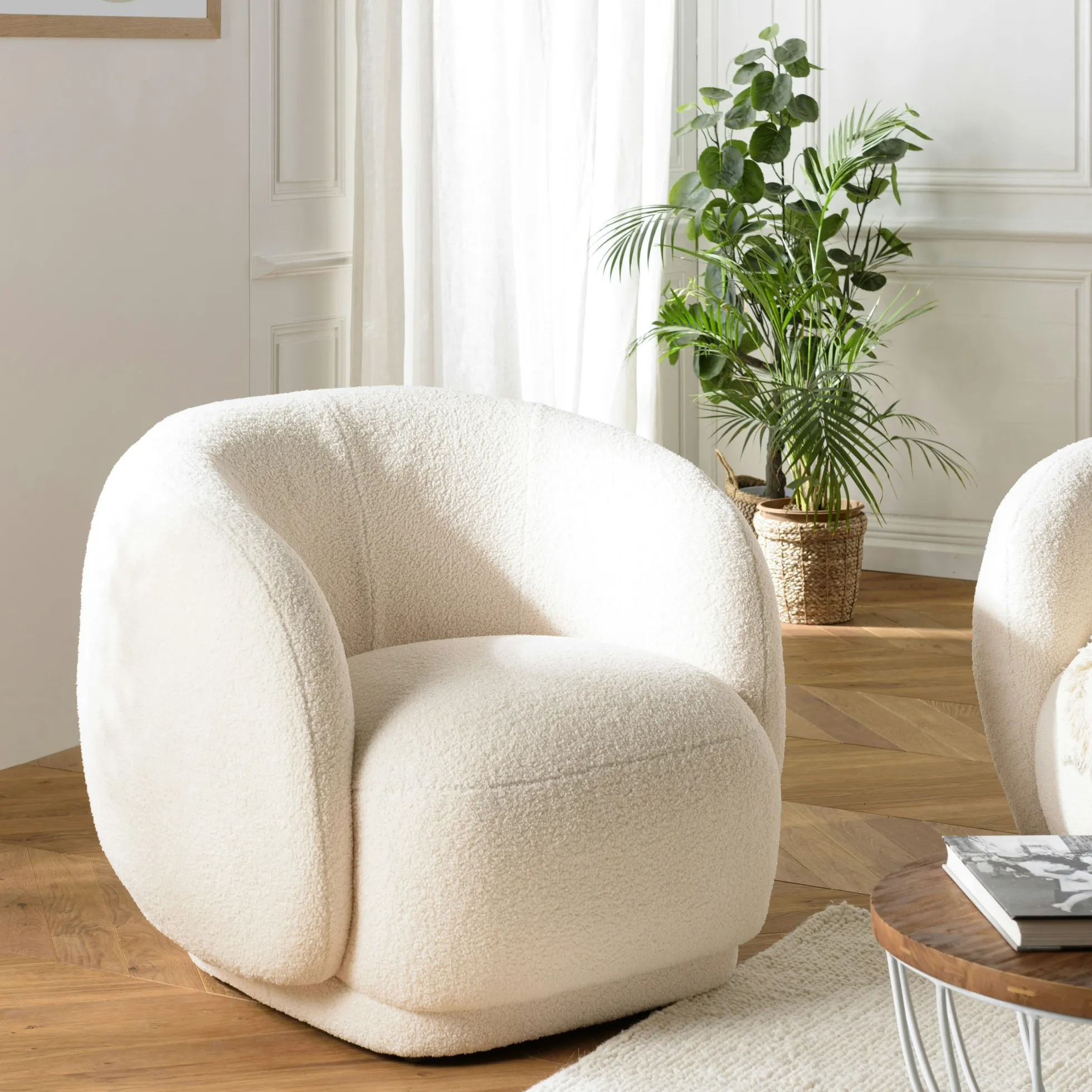 Fauteuil cosy tissu bouclette écru COLOMBUS