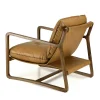 Fauteuil cuir beige et bois dos incliné PRESTON