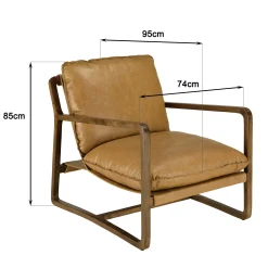 Fauteuil cuir beige et bois dos incliné PRESTON