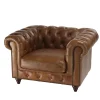 Fauteuil cuir brun Chesterfield 2 roulettes PRESTON