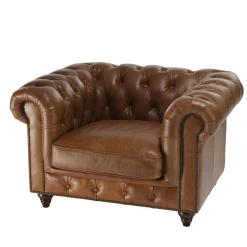 Fauteuil cuir brun Chesterfield 2 roulettes PRESTON