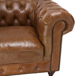 Fauteuil cuir brun Chesterfield 2 roulettes PRESTON