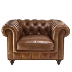Fauteuil cuir brun Chesterfield 2 roulettes PRESTON