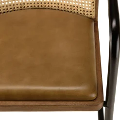 Fauteuil cuir et rotin havane pied luge arrondi (lot de 2) TIM