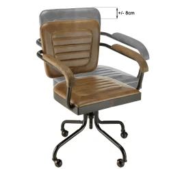 Fauteuil de bureau à roulettes cuir havane et bois TIM