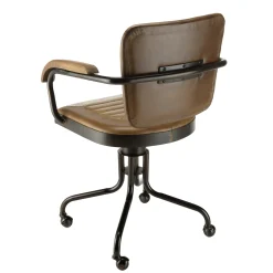 Fauteuil de bureau à roulettes cuir havane et bois TIM