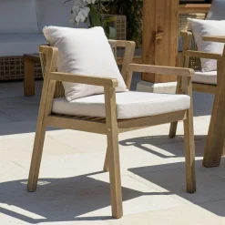 Fauteuil de jardin acacia naturel dossier tressé et coussins (lot de 2) BAHIA