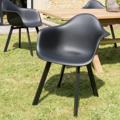 Fauteuil de jardin arrondi noir avec accoudoirs (lot de 6) GIJON