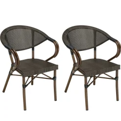 Fauteuil de jardin bistrot acier et textilène marron (lot de 2) GIJON