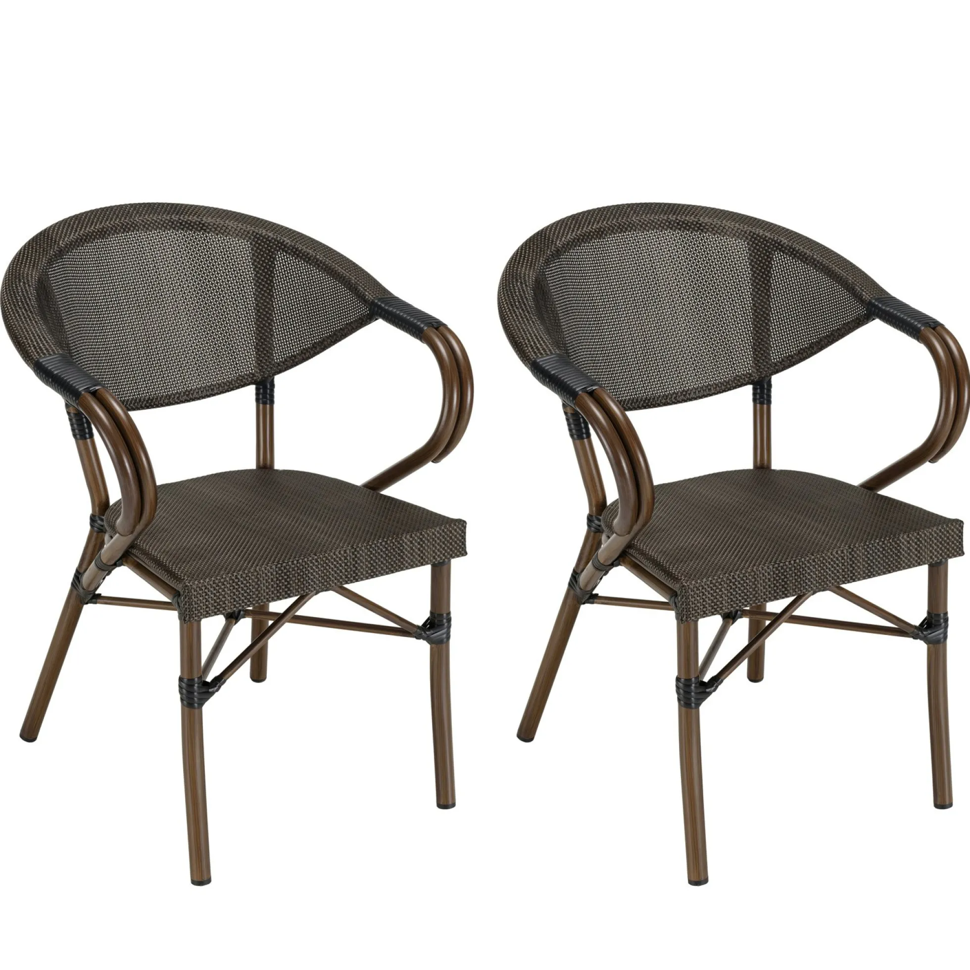 Fauteuil de jardin bistrot acier et textilène marron (lot de 2) GIJON