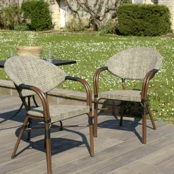 Fauteuil de jardin bistrot acier et tissu taupe (lot de 2) GIJON