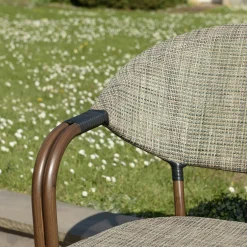 Fauteuil de jardin bistrot acier et tissu taupe (lot de 2) GIJON