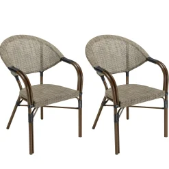 Fauteuil de jardin bistrot acier et tissu taupe (lot de 2) GIJON