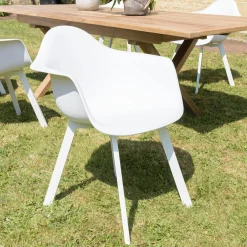 Fauteuil de jardin blanc à dossier rond avec accoudoirs (lot de 6) GIJON