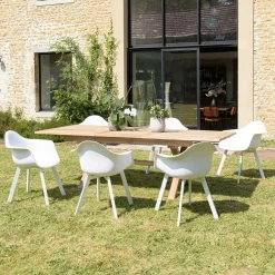 Fauteuil de jardin blanc à dossier rond avec accoudoirs (lot de 6) GIJON