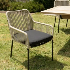 Fauteuil de jardin cordage couleur naturelle 1 coussin noir (lot de 2) GIJON