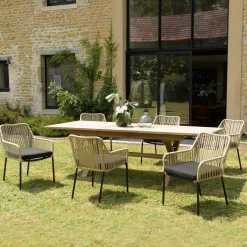 Fauteuil de jardin cordage couleur naturelle 1 coussin noir (lot de 2) GIJON
