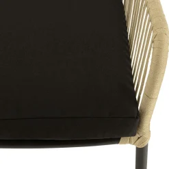 Fauteuil de jardin cordage couleur naturelle 1 coussin noir (lot de 2) GIJON